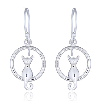 Silver Circle Cat Earrings