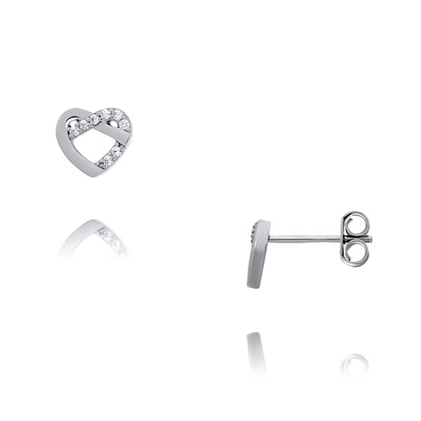 Lustra Sterling Silver Rhodium Plated Crossover Heart Stud Earrings With Clear Czs