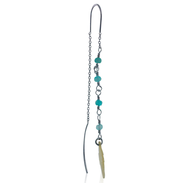 Silver Thread Earrings With Amazonite Beads