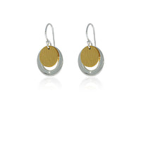 Circle And Yellow Gold Plated Textured Disc Drop Earrings