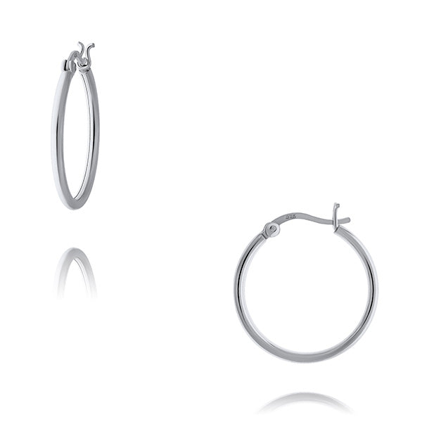 Silver Round Hoop Earrings - 25mm