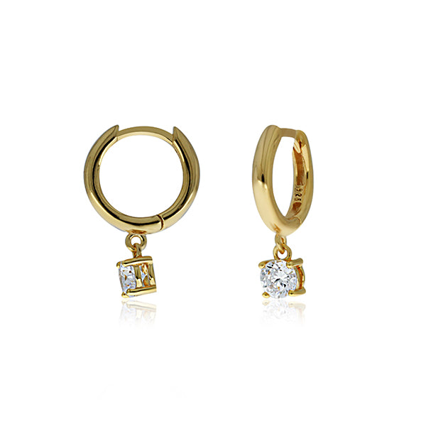 Lustra Sterling Silver Yellow Gold Plated Huggies With Round Cz Drop