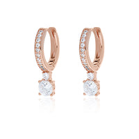 Rose Gold Plated Huggie Earrings With Drop CZ