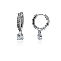 Silver Cz Set Round Huggie With Drop Cz Earrings