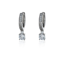Silver Cz Set Round Huggie With Drop Cz Earrings