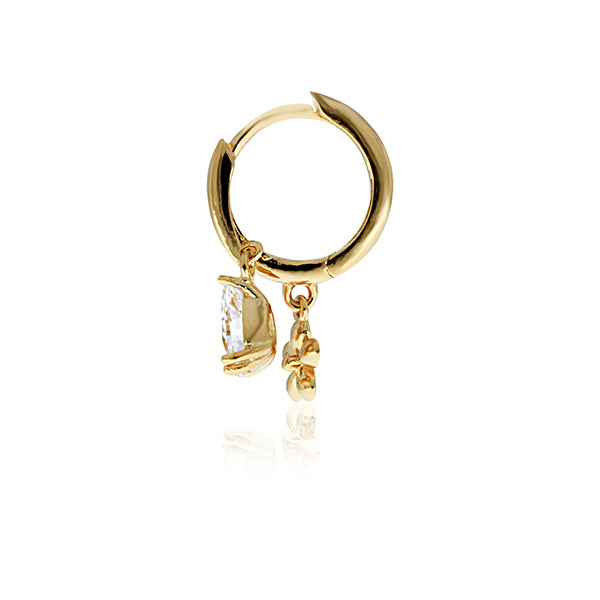 Yellow Gold Plated Round Huggie With Pear Drop Cz And Flower Earrings