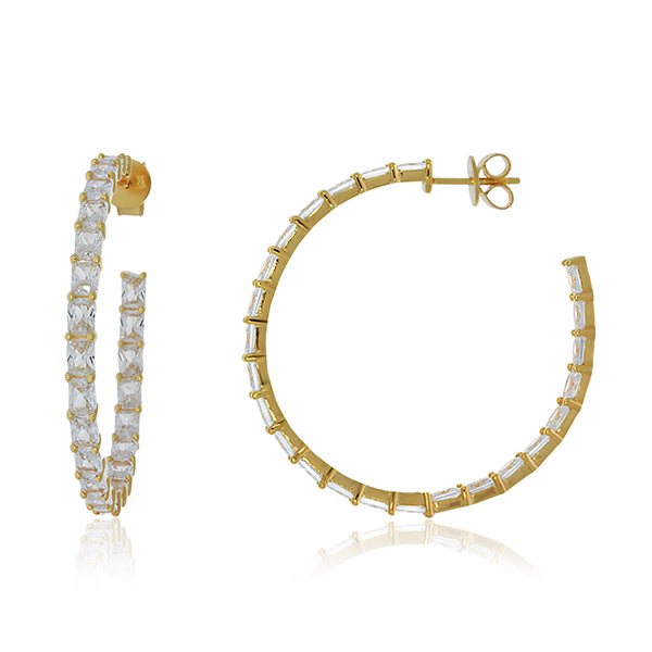 Yellow Gold Plated Baguette Cz Set Inside Out Stud Hoops