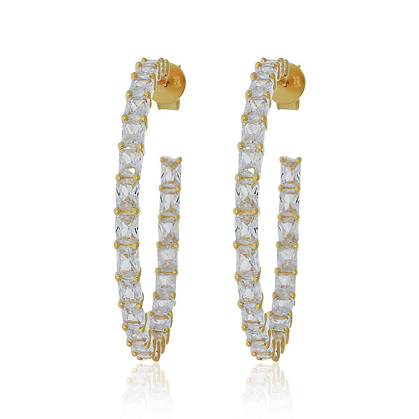 Yellow Gold Plated Baguette Cz Set Inside Out Stud Hoops