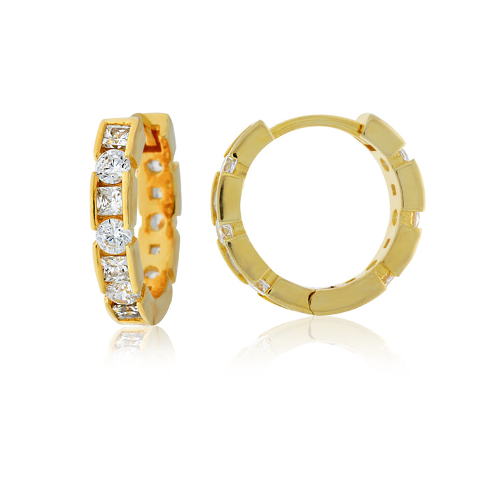 Yellow Gold Plated Round Brilliant And Princess Cut Cz Set Huggiess