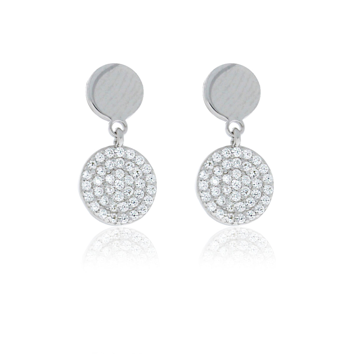 Silver Disc Stud With Cz Set Disc Drop Earrings