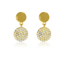 Yellow Gold Plated Disc Stud With Cz Set Disc Drop Earrings