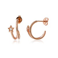 Rose Gold Plated Stud Split Hoops With Cz Set Star