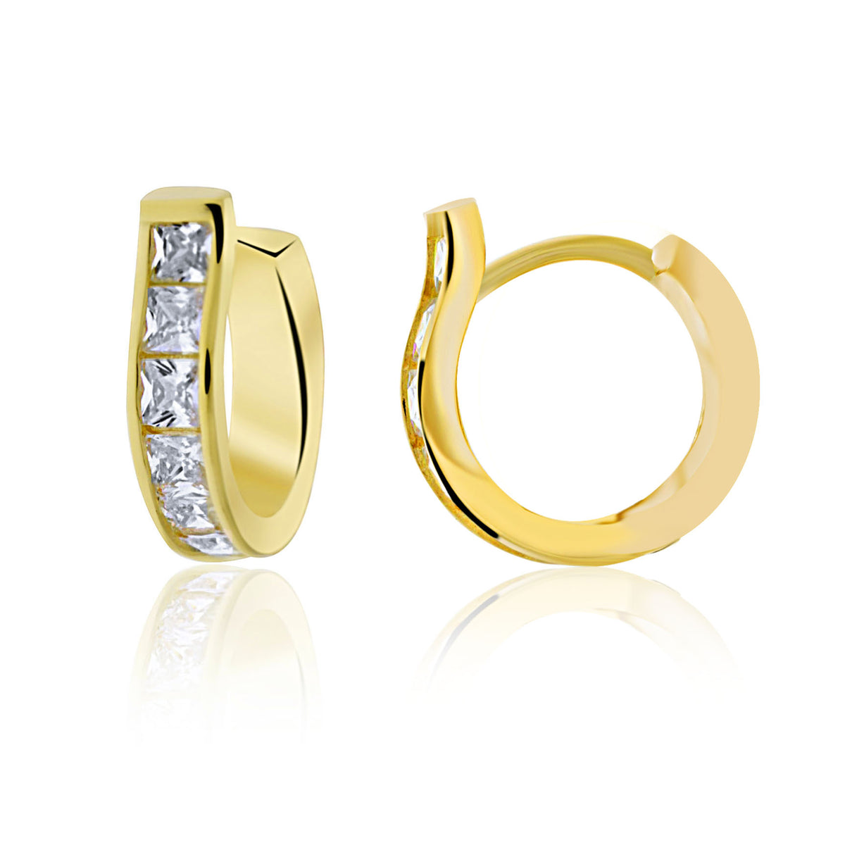 Yellow Gold Plated Channel Set Cz Huggie Earrings