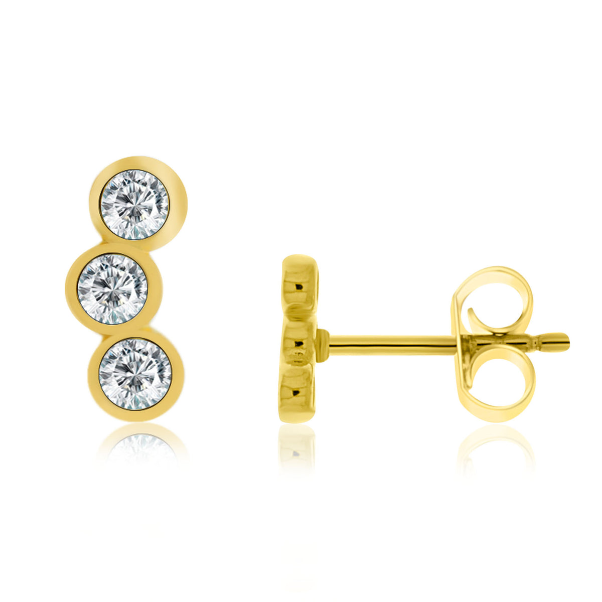 Yellow Gold Plated Bezel Set Cz Mini Climber Stud Earrings