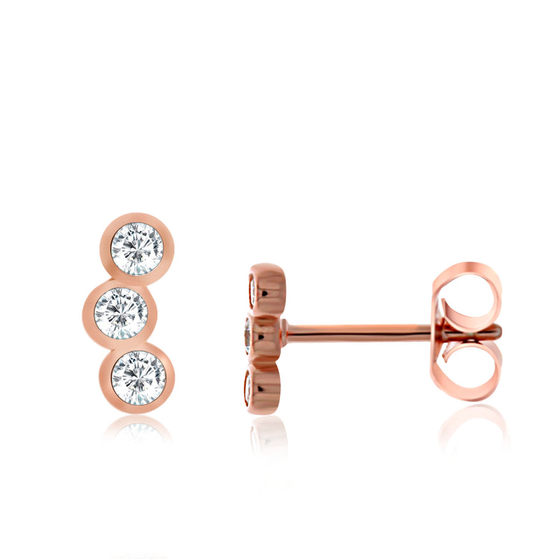 Rose Gold Plated Bezel Set Cz Mini Climber Stud Earrings
