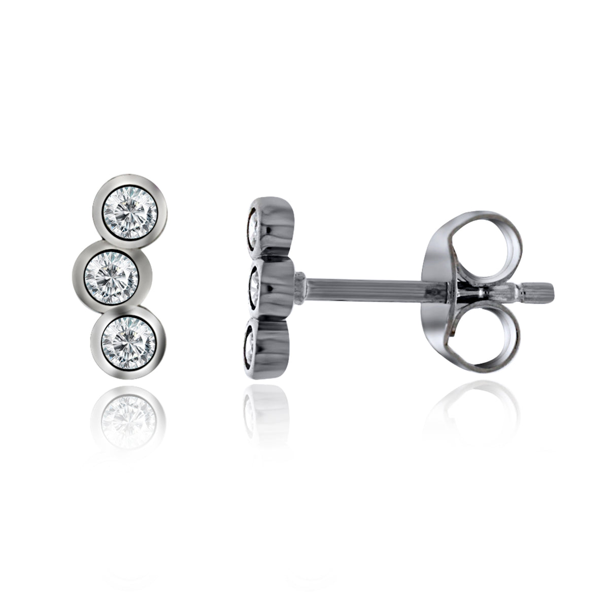 Silver Bezel Set Cz Mini Climber Earrings
