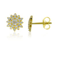 Yellow Gold Plated Cz Set Flower Cluster Studs
