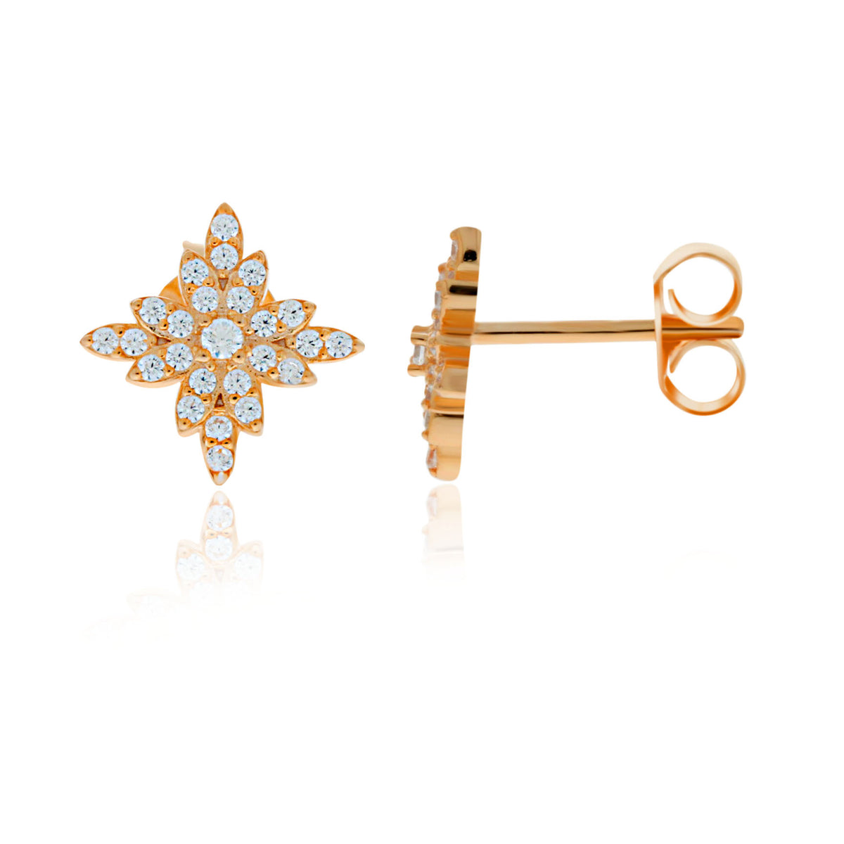 Rose Gold Plated Cz Set Snowflake Cluster Studs