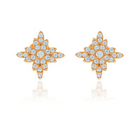 Rose Gold Plated Cz Set Snowflake Cluster Studs