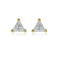Yellow Gold Plated Trilliant Cz Studs