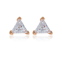 Rose Gold Plated Trilliant Cz Studs