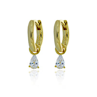 Yellow Gold Plated Huggies With Pear Shaped Cz Drop