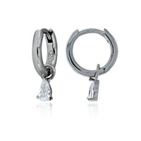Silver Huggies With Pear Shaped Cz Drop