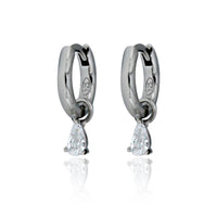 Silver Huggies With Pear Shaped Cz Drop