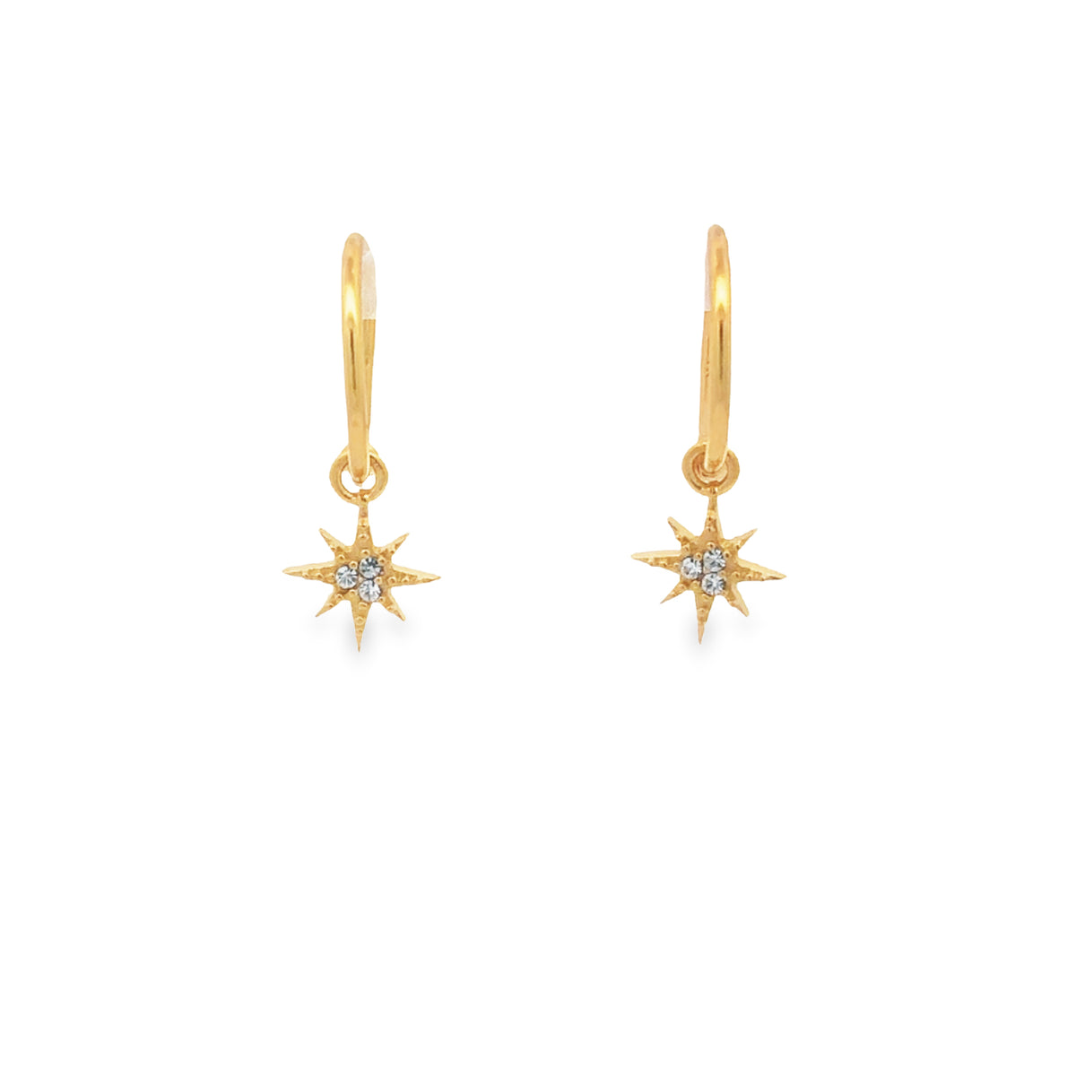 Gold Plated Cz Star Stud Hoop Earrings