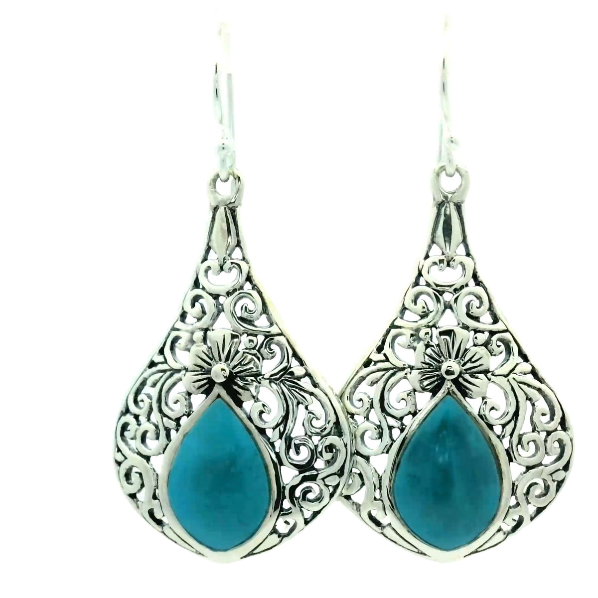 Onatah Sterling Silver Filigree Drop Earrings With Turquoise