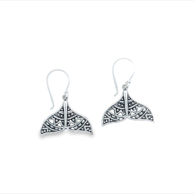 Onatah Sterling Silver Filigree Engraved Whaletail Earrings With Shephooks