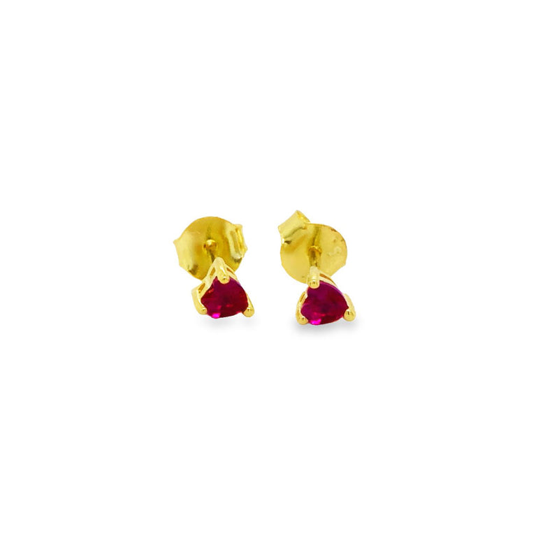 Onatah Sterling Silver Yellow Gold Plated Red Cz Heart Stud Earring