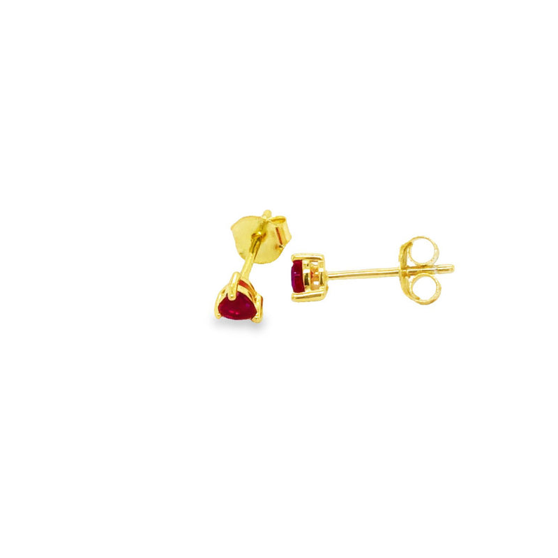 Onatah Sterling Silver Yellow Gold Plated Red Cz Heart Stud Earring