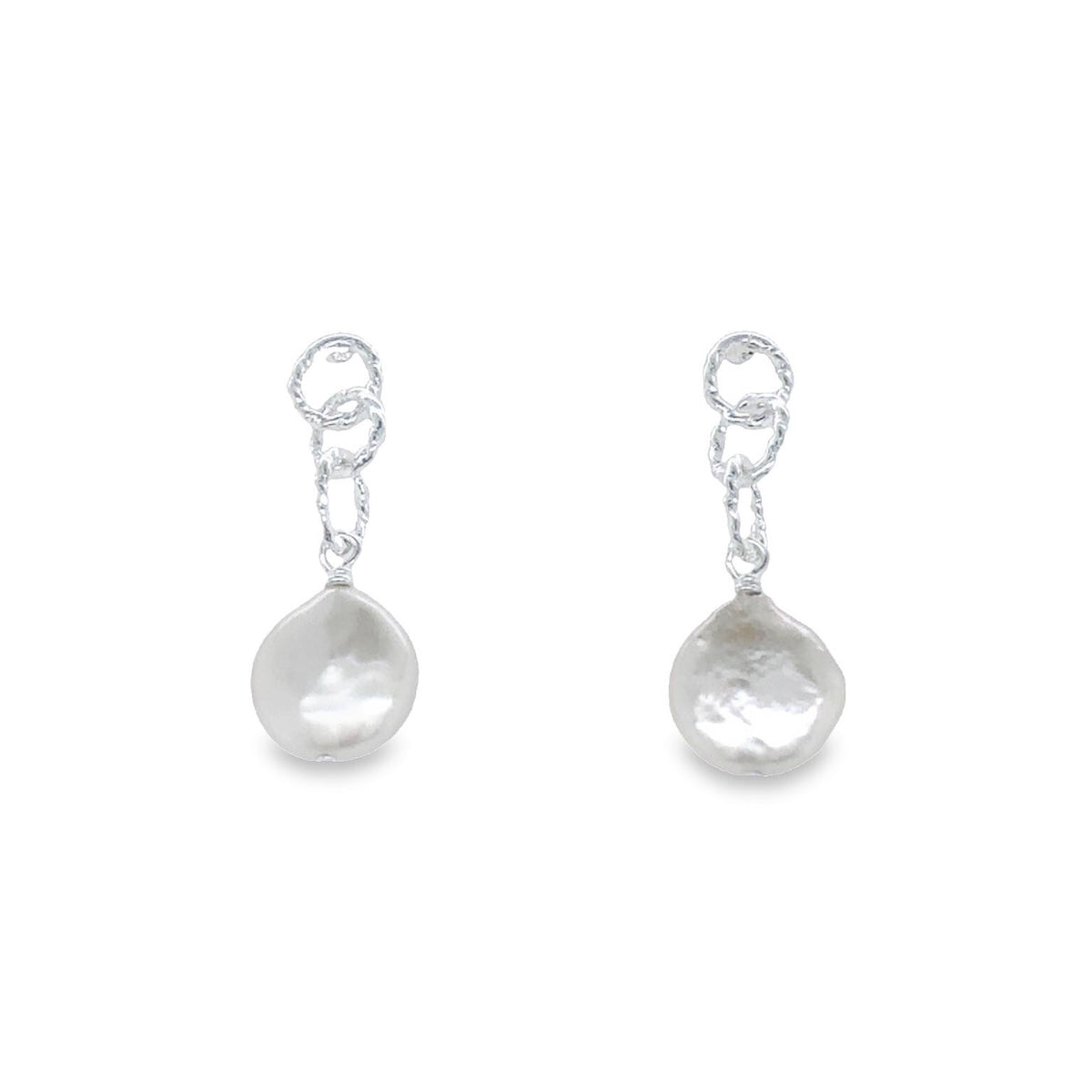 Onatah Sterling Silver 3 Twisted Rings With Drop Freshwater Pearl Stud Earrings