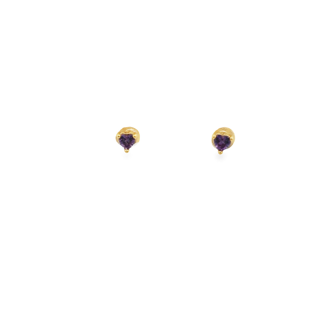 Onatah Sterling Silver Yellow Gold Plated Purple Heart Cz Stud Earrings