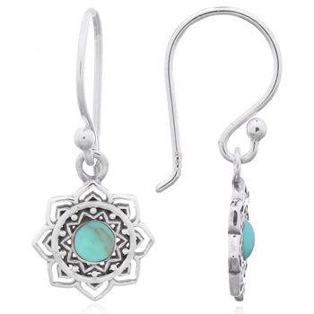 Onatah Sterling Silver Mystic Disc Drop Turquoise Earrings With Shep Hooks