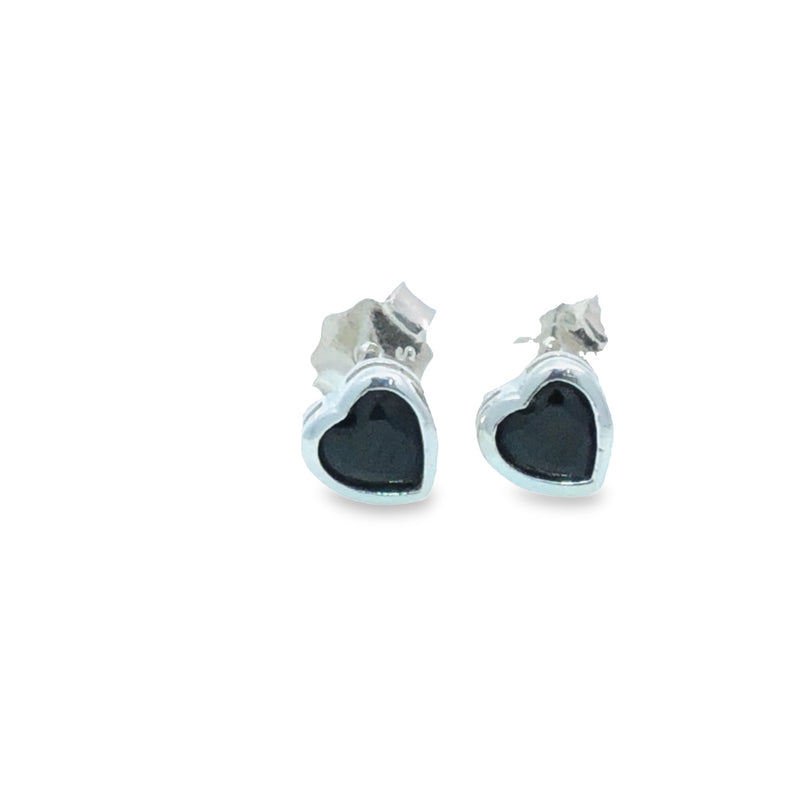 Onatah Sterling Silver Heart Shaped Black Cz Stud Earrings