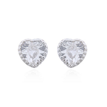 Sterling Silver Heart Shaped Cz Stud Earrings