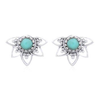 Onatah Sterling Silver Filigree Half Disc Mandala Stud Earrings With Turquoise