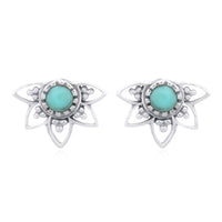 Onatah Sterling Silver Filigree Half Disc Mandala Stud Earrings With Turquoise