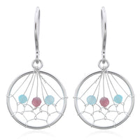 Onatah Sterling Silver Spider Web Amazonite And Tourmaline Drop Earrings With Shephooks