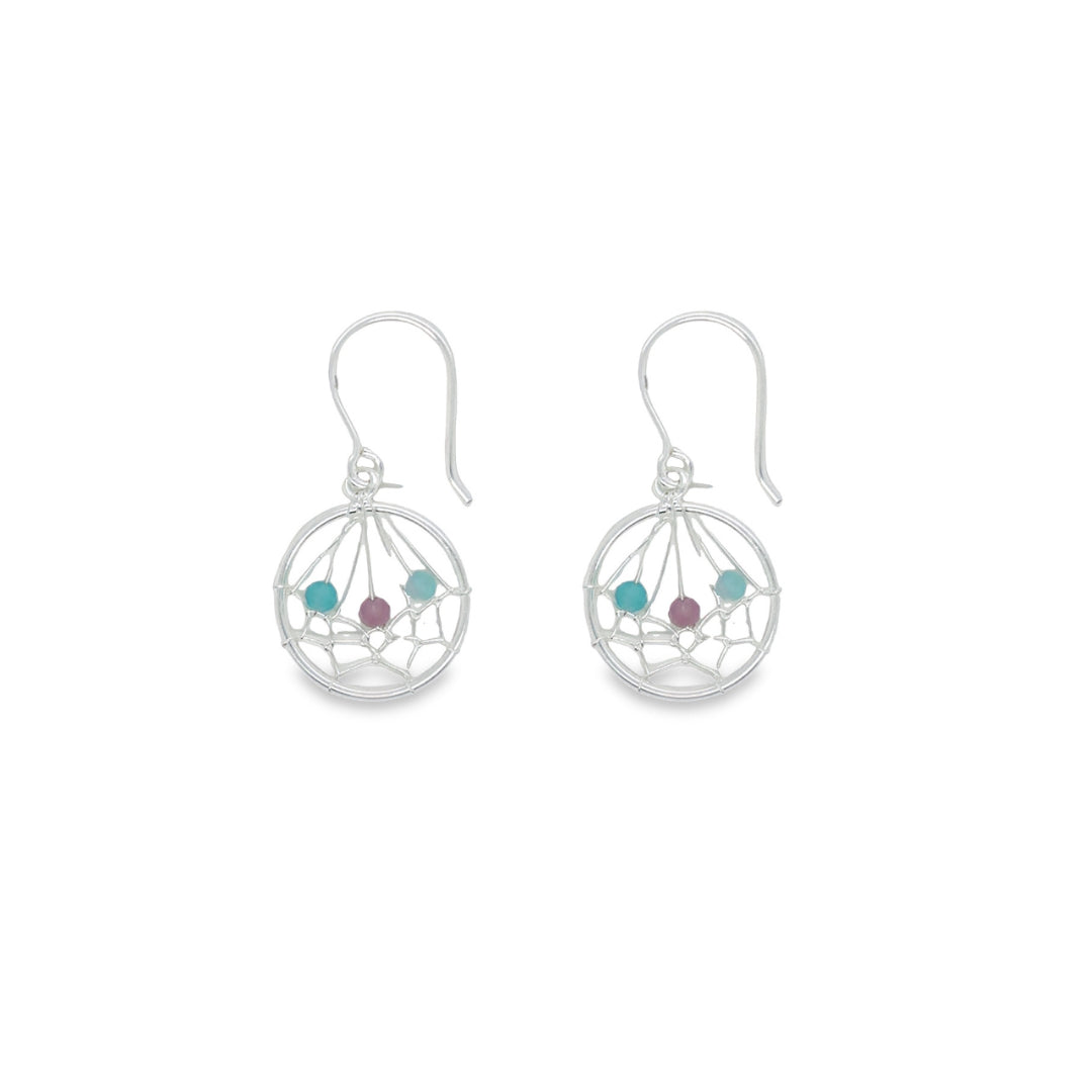 Onatah Sterling Silver Spider Web Amazonite And Tourmaline Drop Earrings With Shephooks