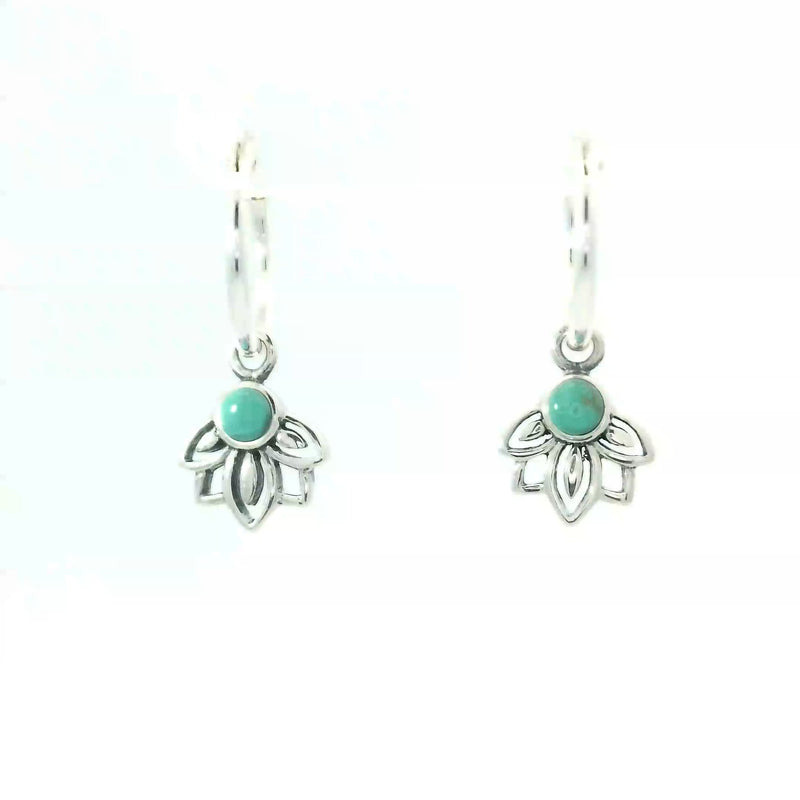 Onatah Sterling Silver Hoop Drop Earrings Featuring Half Mandala Set With Turquoise