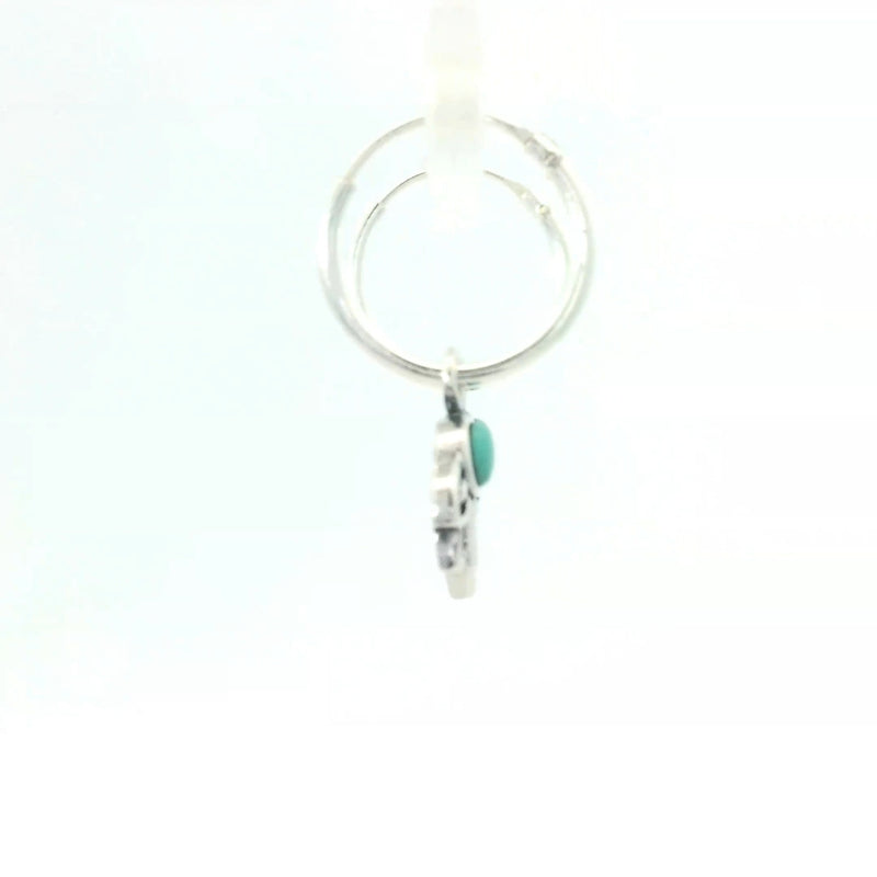 Onatah Sterling Silver Hoop Drop Earrings Featuring Half Mandala Set With Turquoise