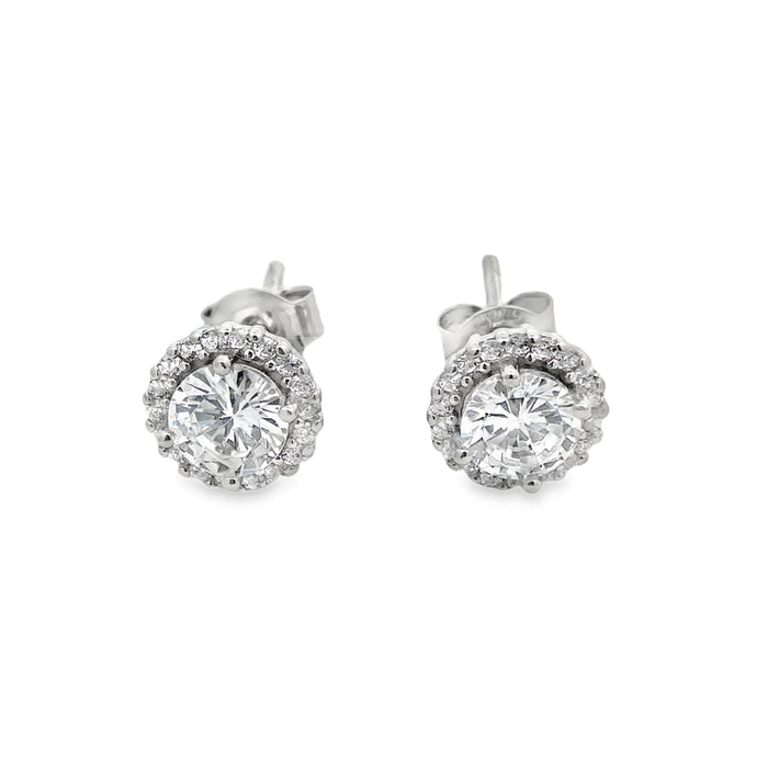 Lustra Sterling Silver Halo Cz Stud Earrings