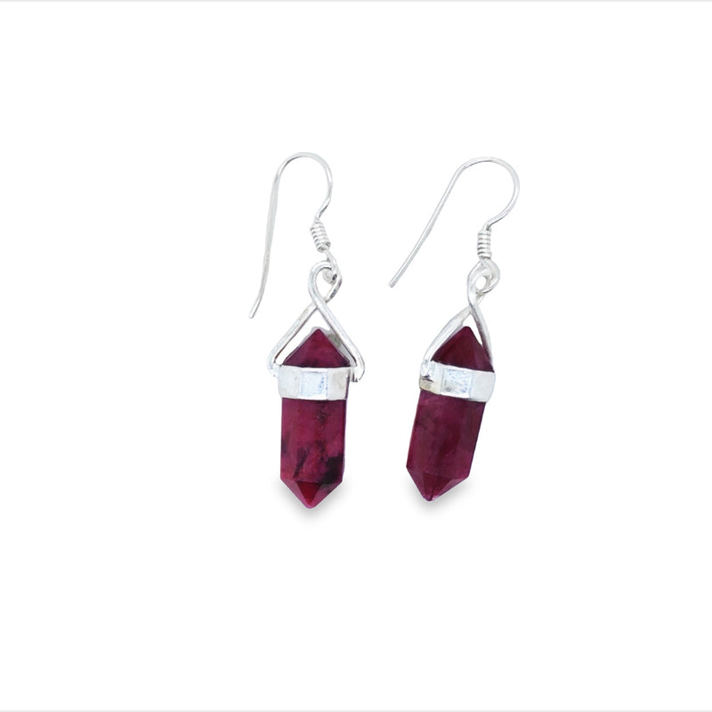 Onatah Sterling Silver Dyed/Treated Ruby Point Crystal Drop Earrings With Shephooks
