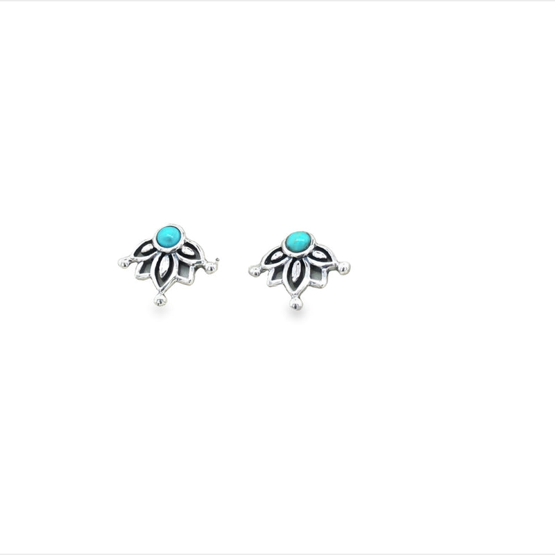 Onatah Sterling Silver Half Mandala Turquoise Stud Earrings