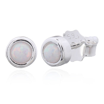 Onatah Sterling Silver White Opalite Round Bezel Set Stud Earrings