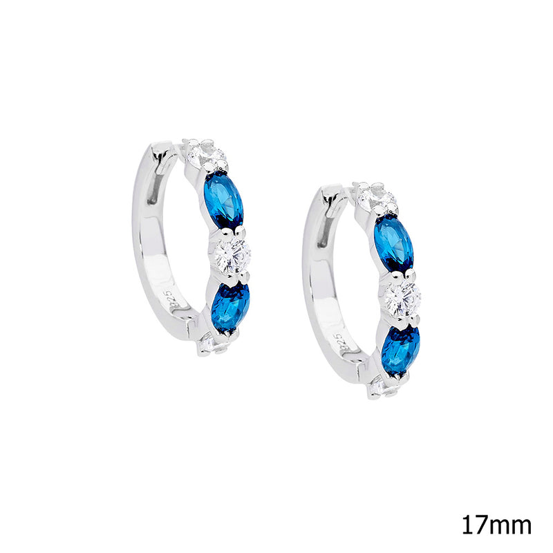 Sterling Silver Blue And White Cz Hoop Earrings