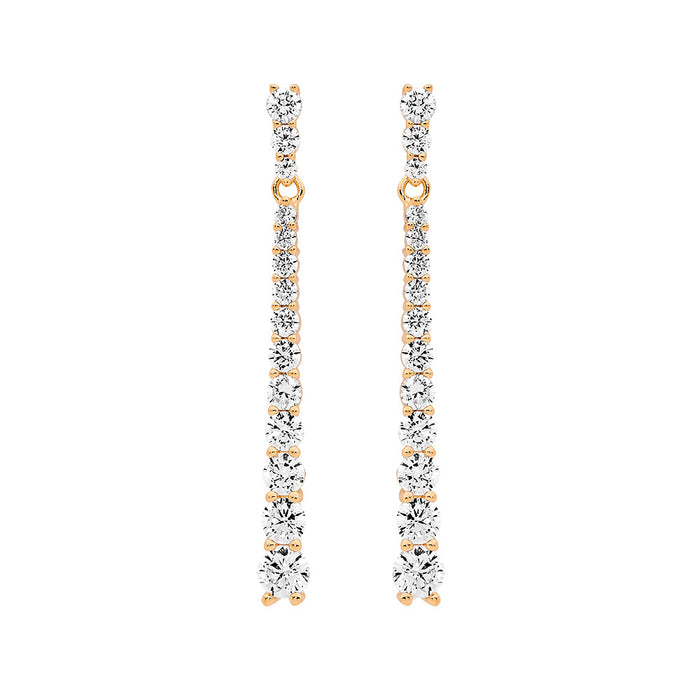 Sterling Silver Rose Gold Plated Graduated Cz Drop Earrings